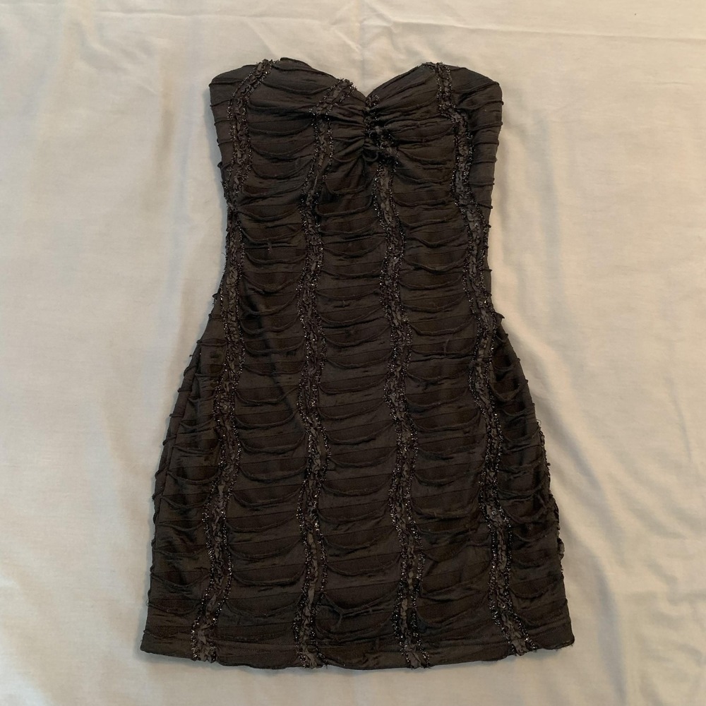 Va Va Voom Dress‎ Womens Small Black Strapless Sweetheart Sequin Bodycon Mini